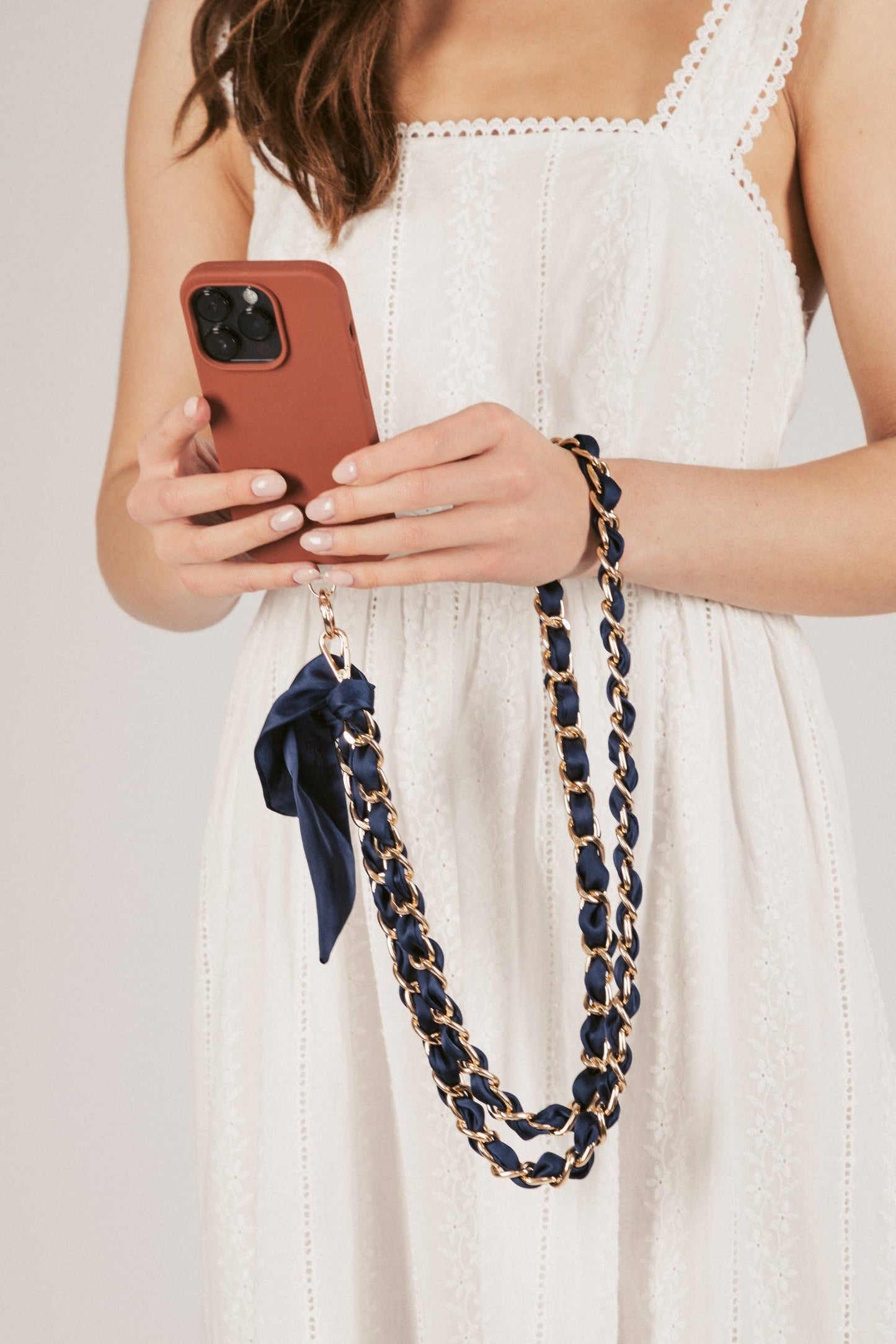 Elena Woven Link Crossbody Phone Strap: Black