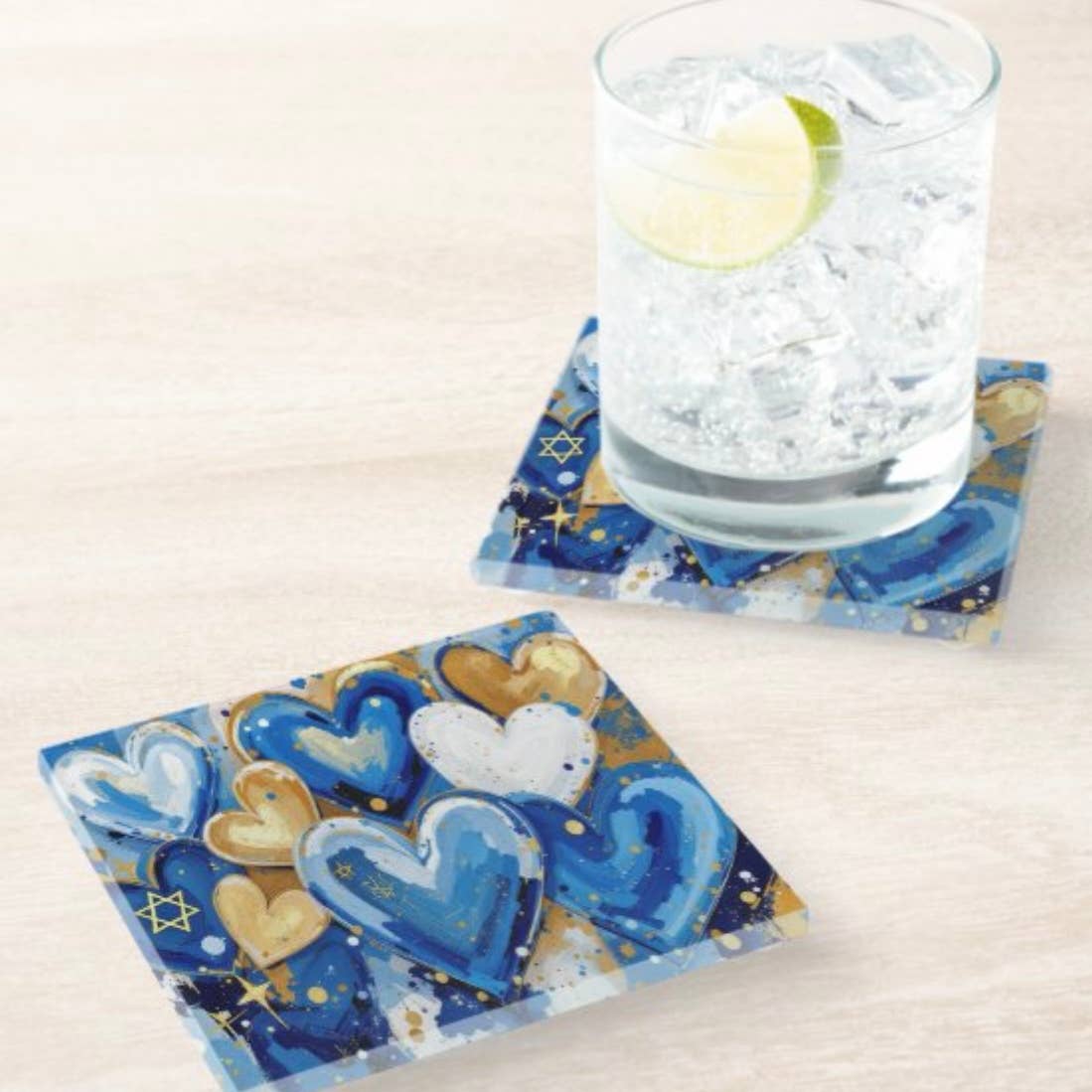 Abstract Hanukkah Hearts Coasters