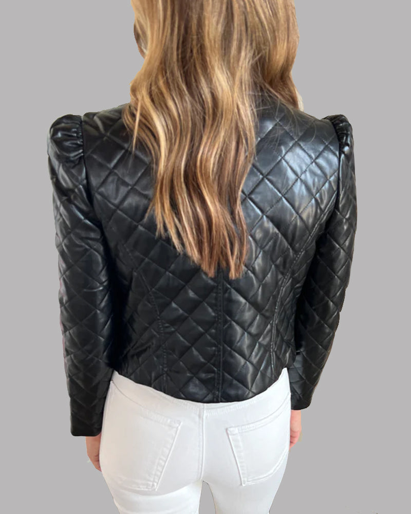 Quilted Faux Leather Bomber Jacket