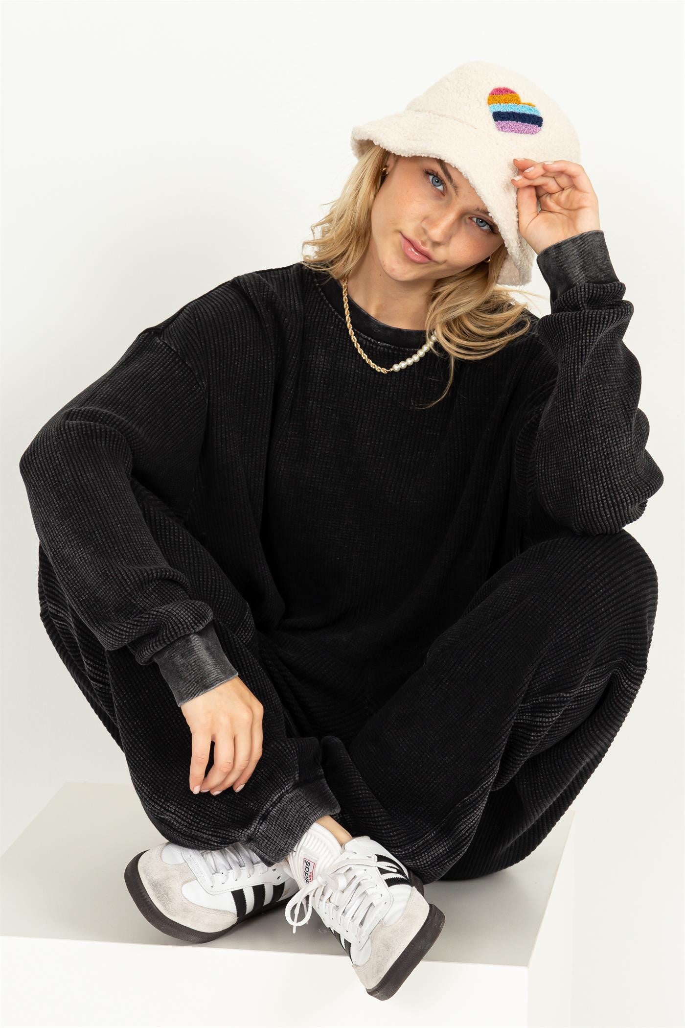 My Kind Of Day Waffle Top Black
