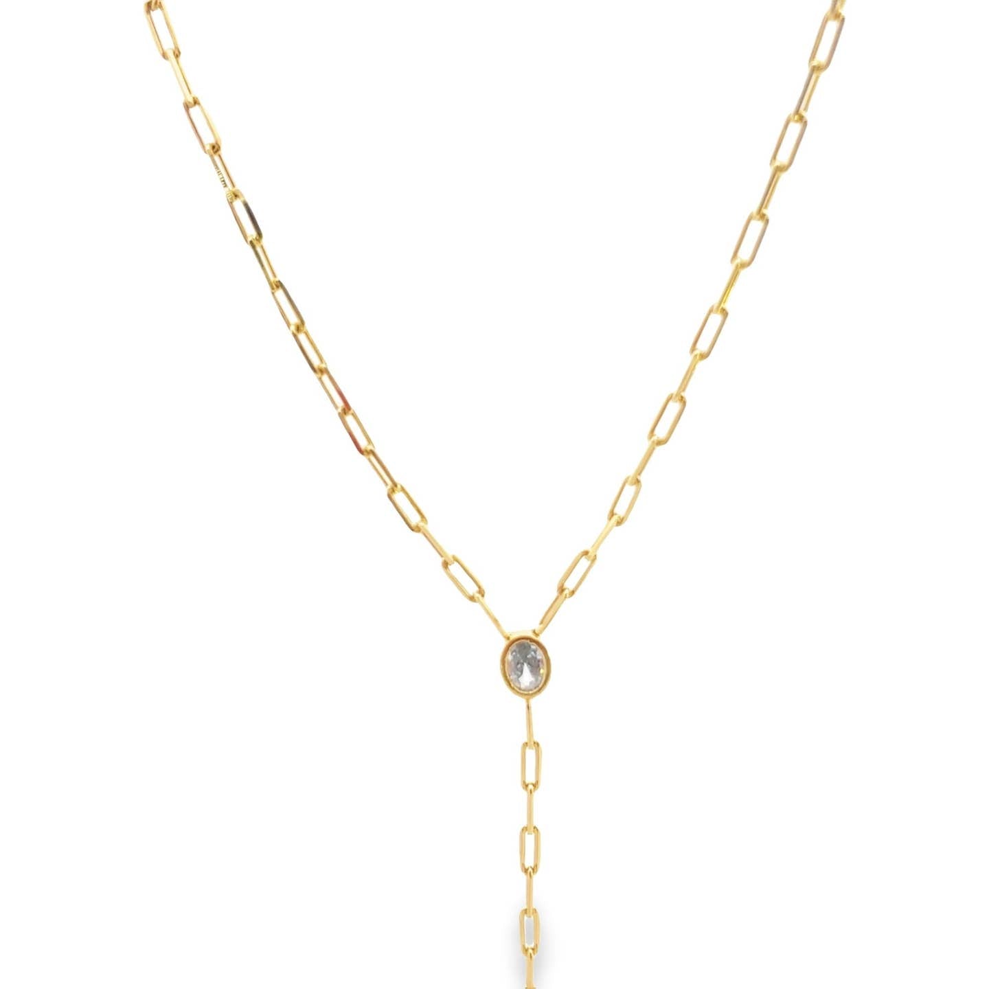 Cz Gemstone Paperclip Lariat Necklace