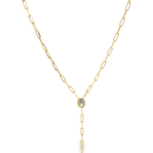 Cz Gemstone Paperclip Lariat Necklace