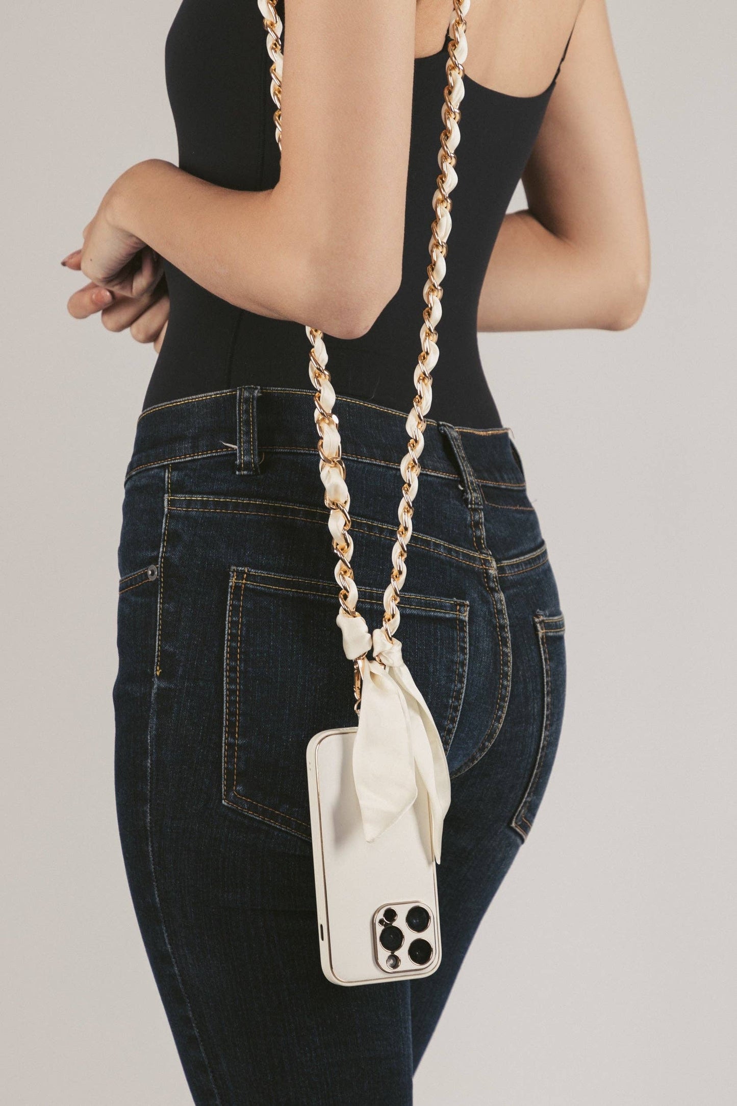 Elena Woven Link Crossbody Phone Strap: Black