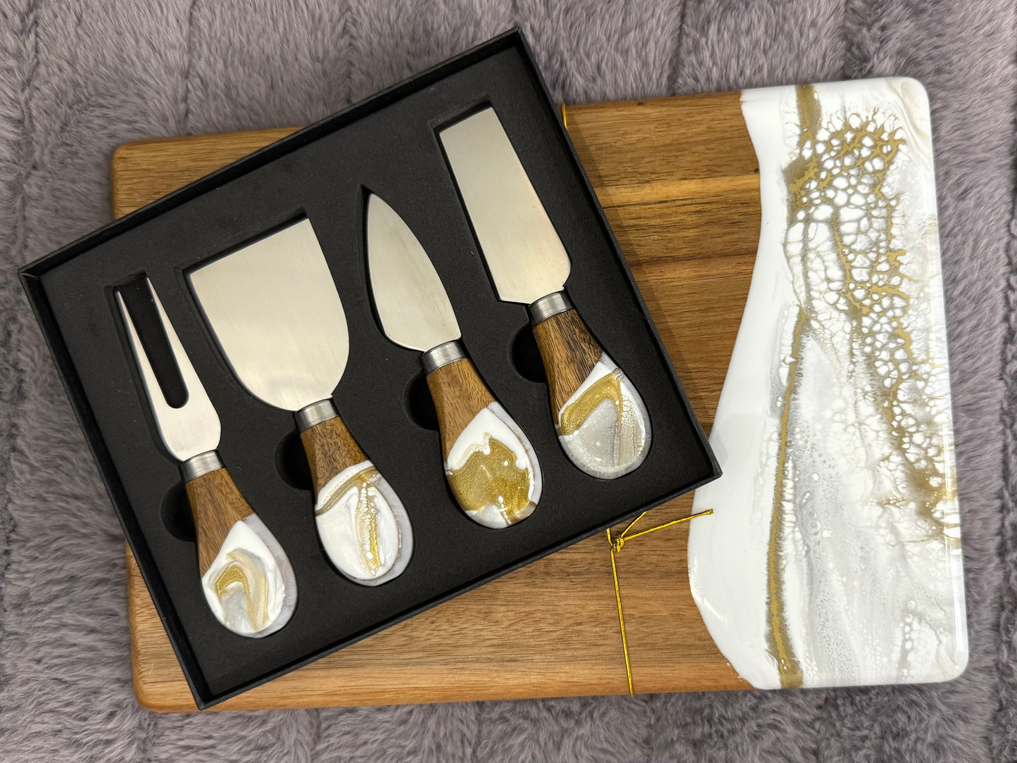 Wood Resin Cheese Charcuterie Board Gold Quartz