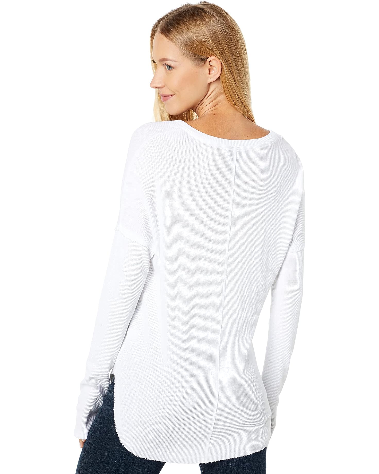 Drop Shoulder V-Neck White