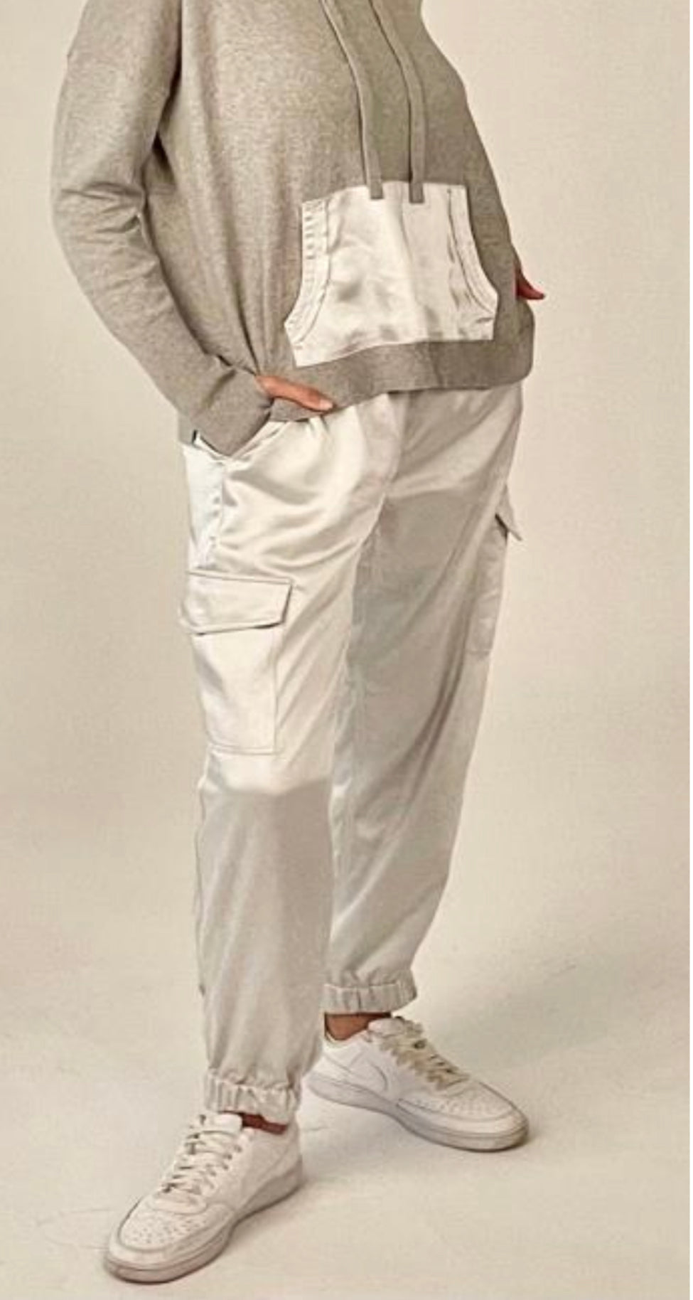 Satin Cargo Joggers Platinum