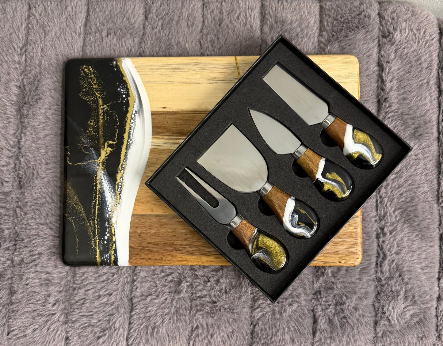 Wood Resin Cheese Charcuterie Board Black Onyx