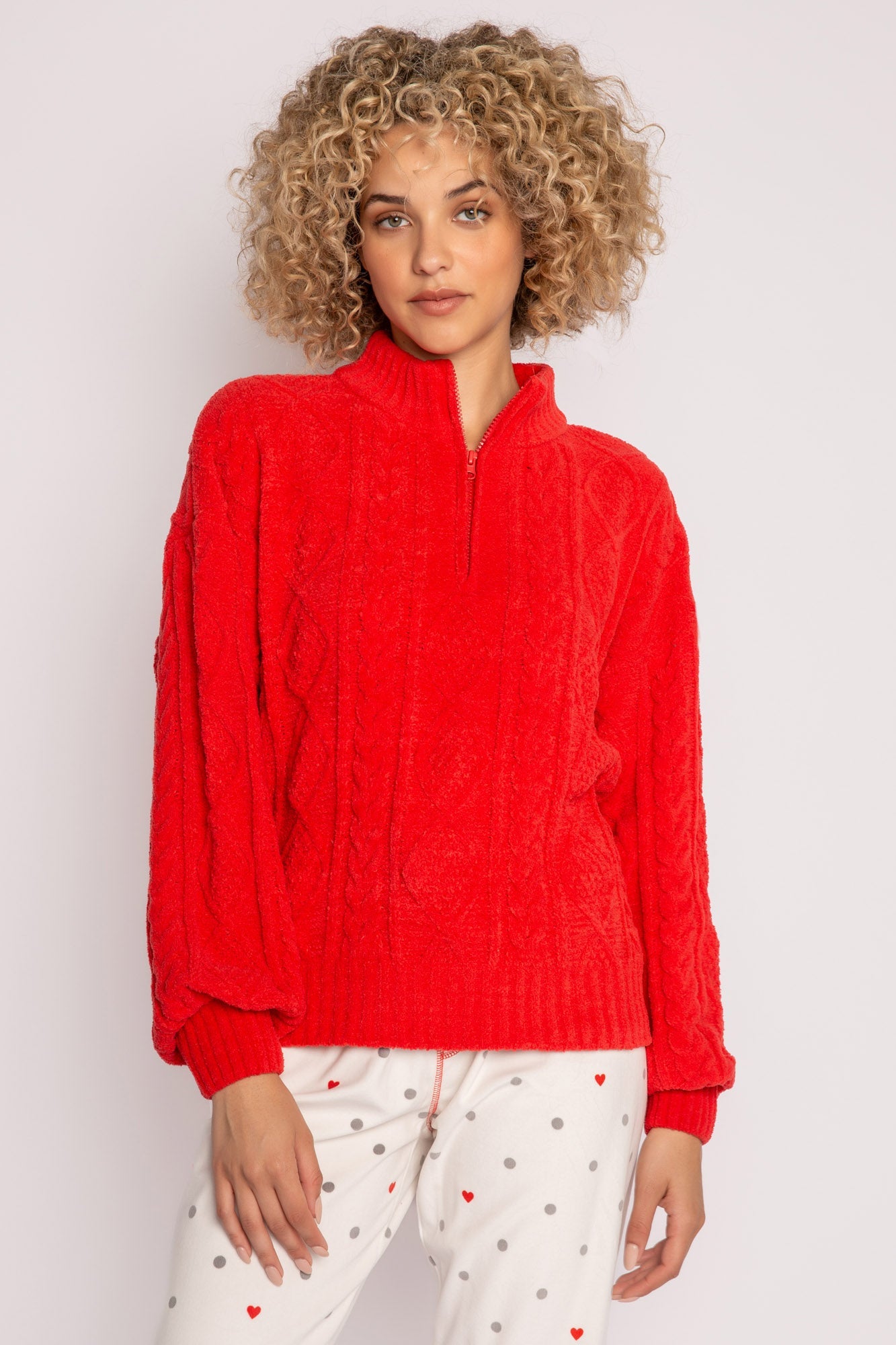 Chenille Quarter Zip - Scarlet