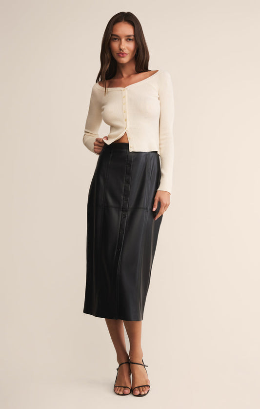 Reine Faux Leather Midi Skirt