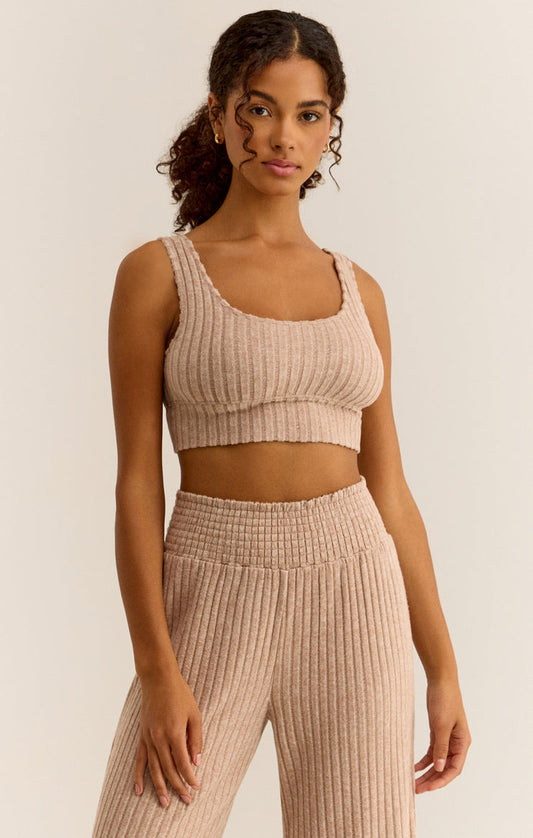 Zoe Rib Tank Bra Iced Coffee