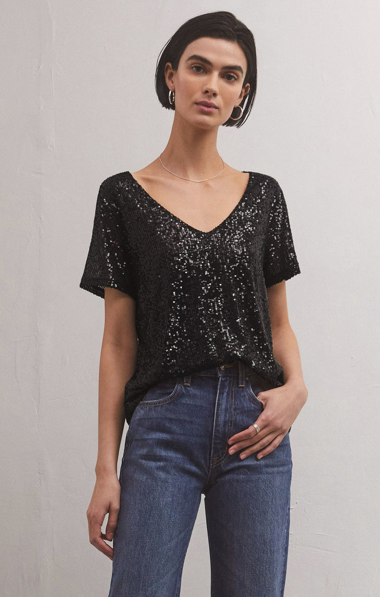 Marbella Sequin Top in Black