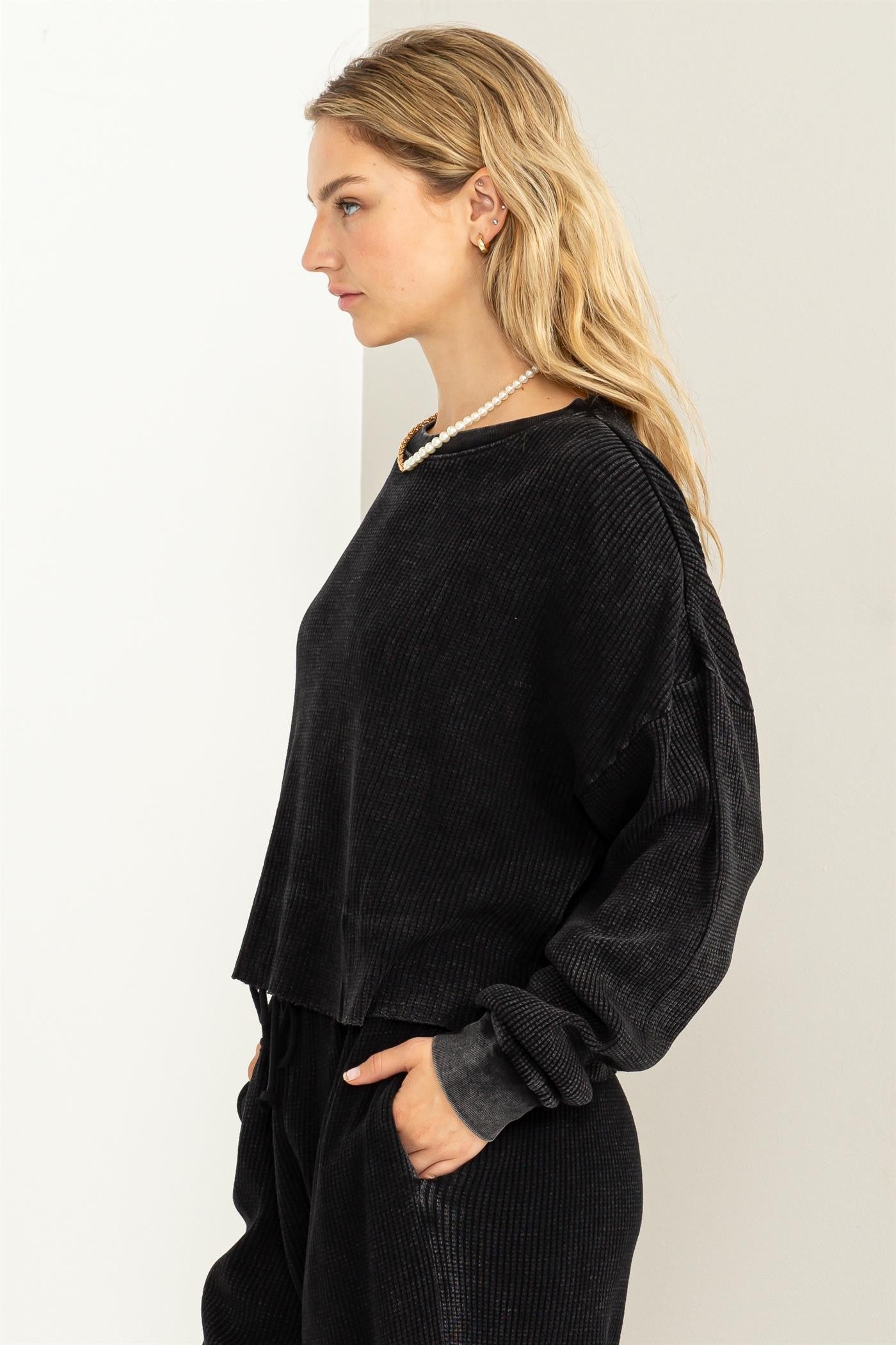 My Kind Of Day Waffle Top Black