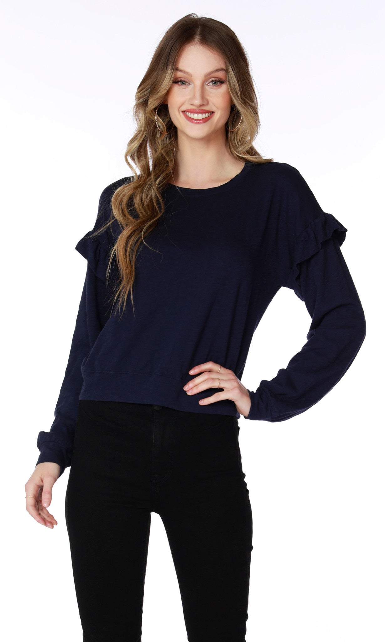 Ruffle L/S Crew Neck Navy