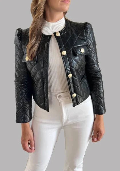 Quilted Faux Leather Bomber Jacket