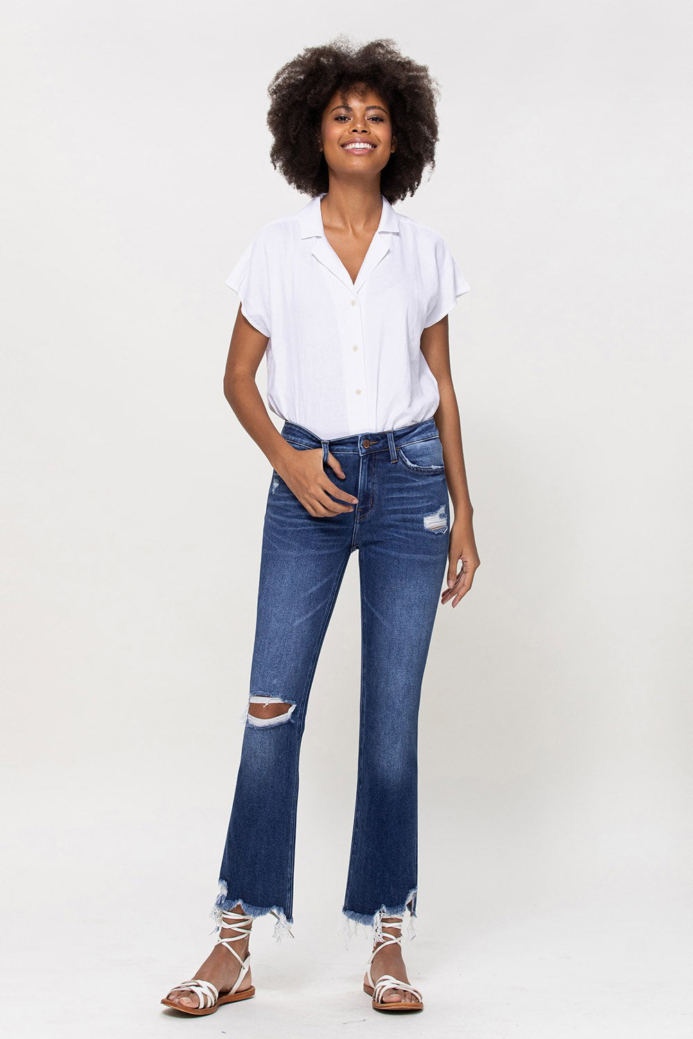 Blue Shower Mid Rise Ankle Flare