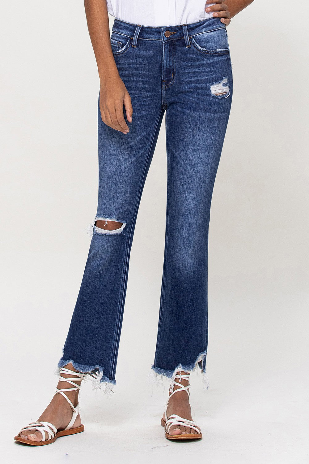 Blue Shower Mid Rise Ankle Flare