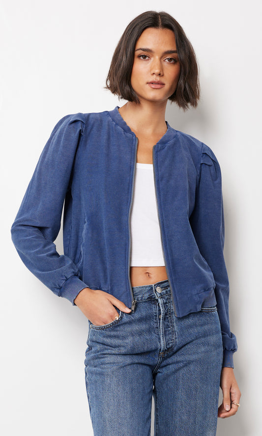 Mineral Wash Puff Sleeve Bomber Jacket
