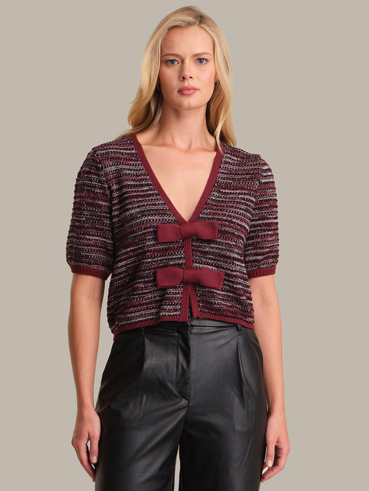 Elaine Marled Bow Cardigan Oxblood