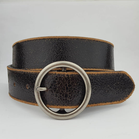 Vintage Distressed Edge Belt Black With Silver Buckle