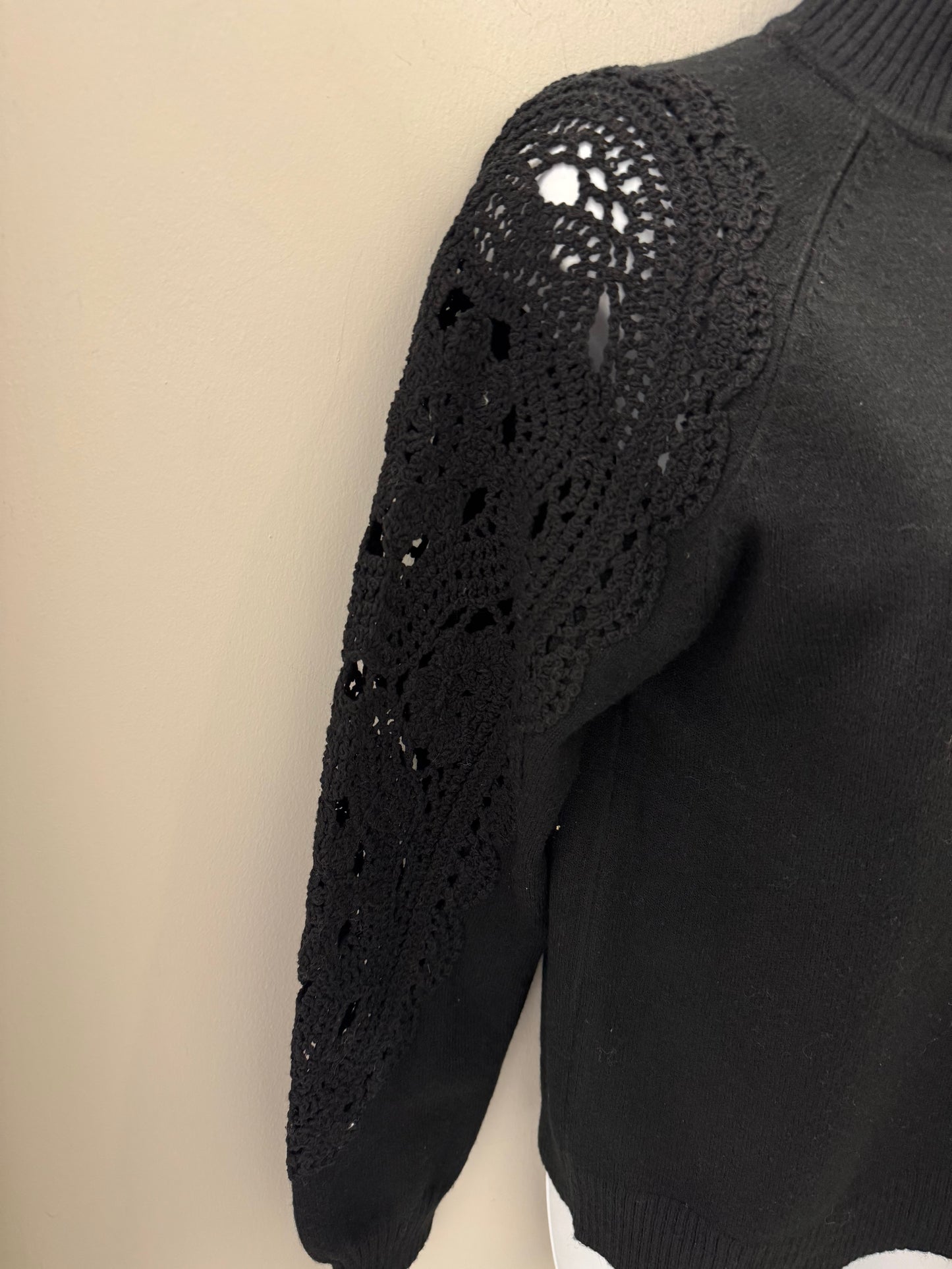 Black Crochet Sleeve Sweater