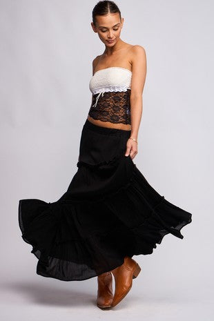 Ruffle Tiered Maxi Skirt Black