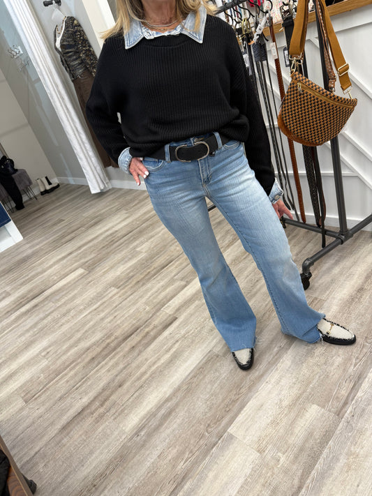 Vintage Havana Shaker Sweater With Denim Trim