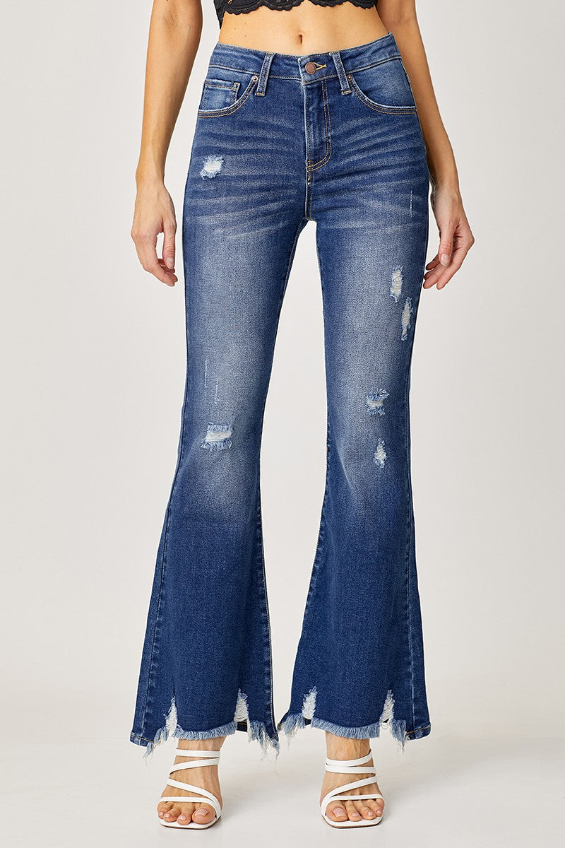 High Rise Distressed Flare