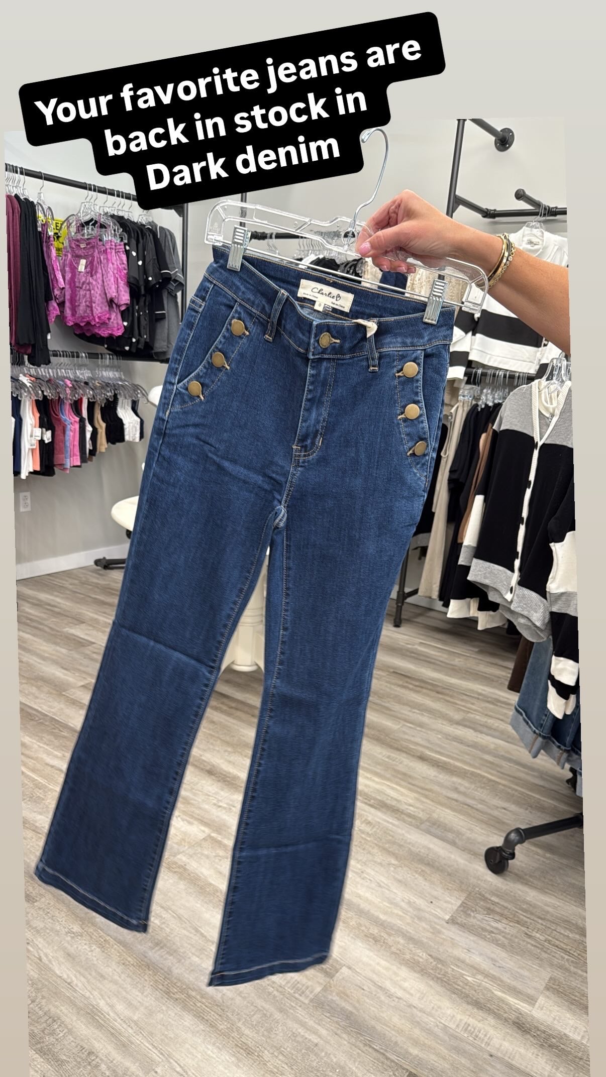 Charlie B Flare Leg Stretch Denim With Buttons Indigo
