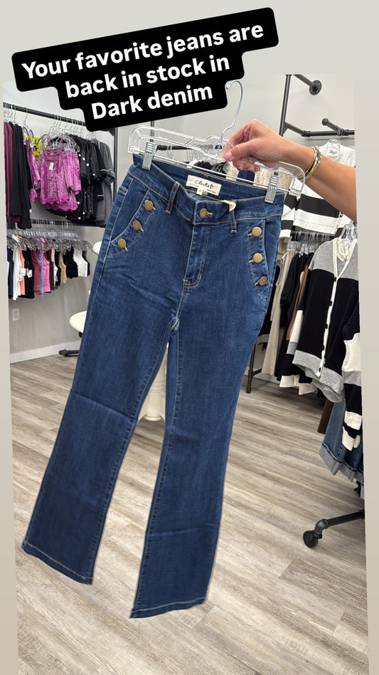 Charlie B Flare Leg Stretch Denim With Buttons Indigo