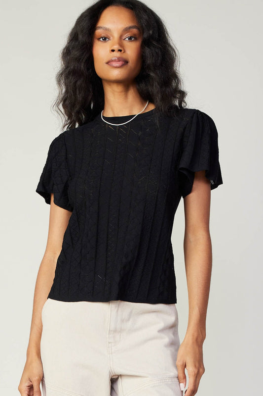 Pointelle Knit Top Black