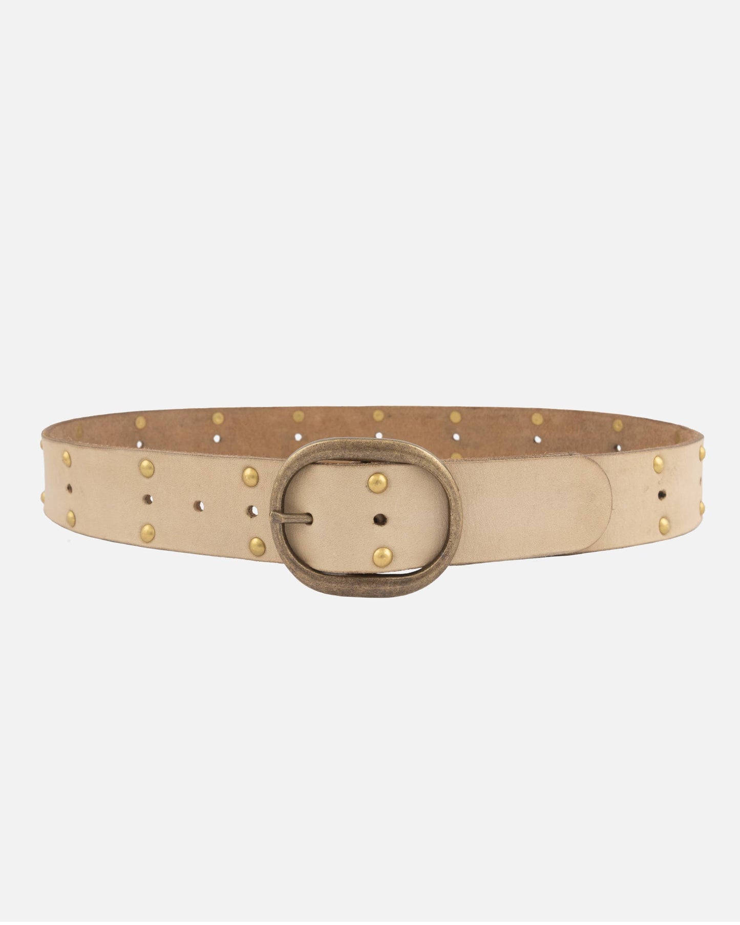 Devi | Antique Brass-Accented Leather Belt: Creme