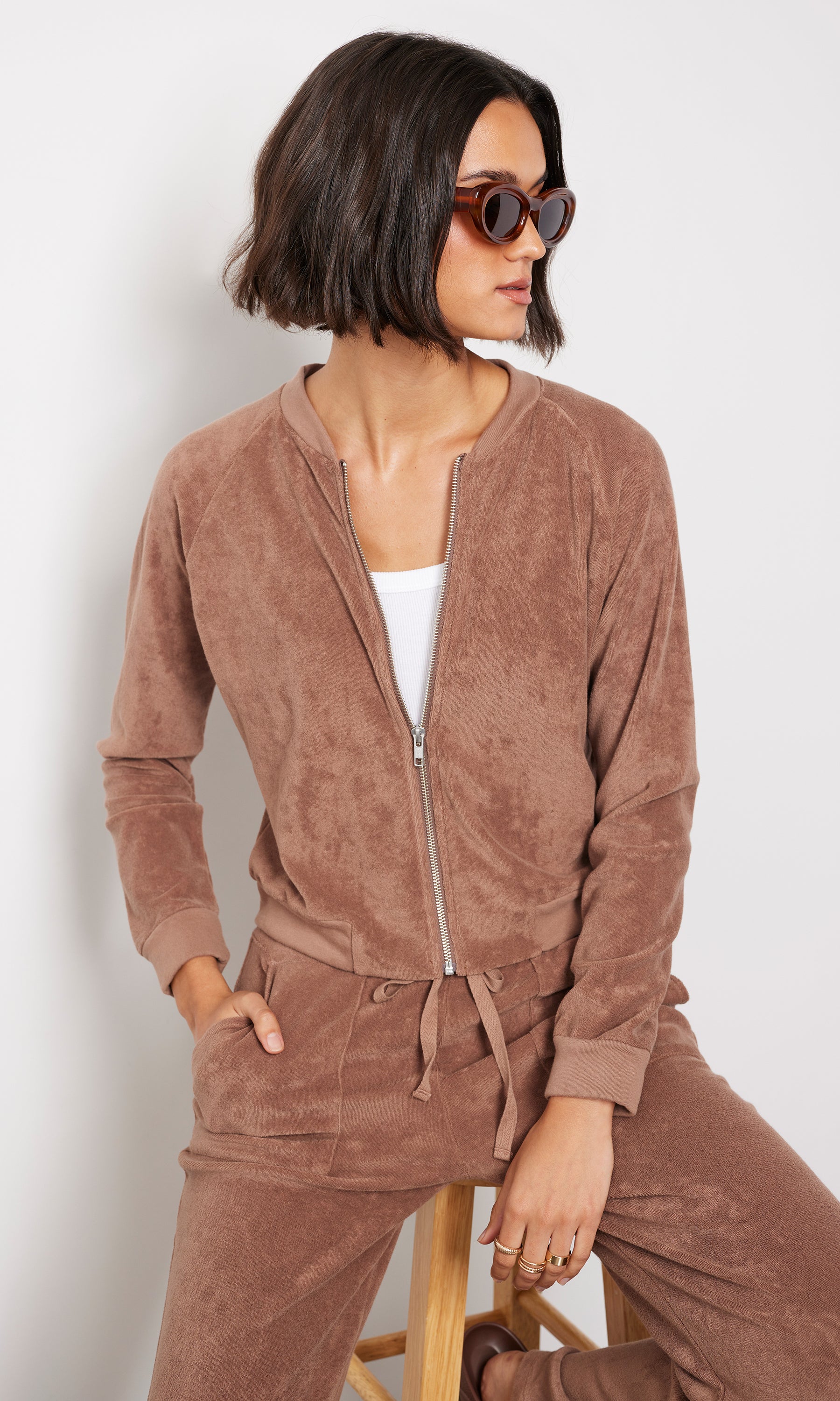 Mocha Terry Bomber Jacket