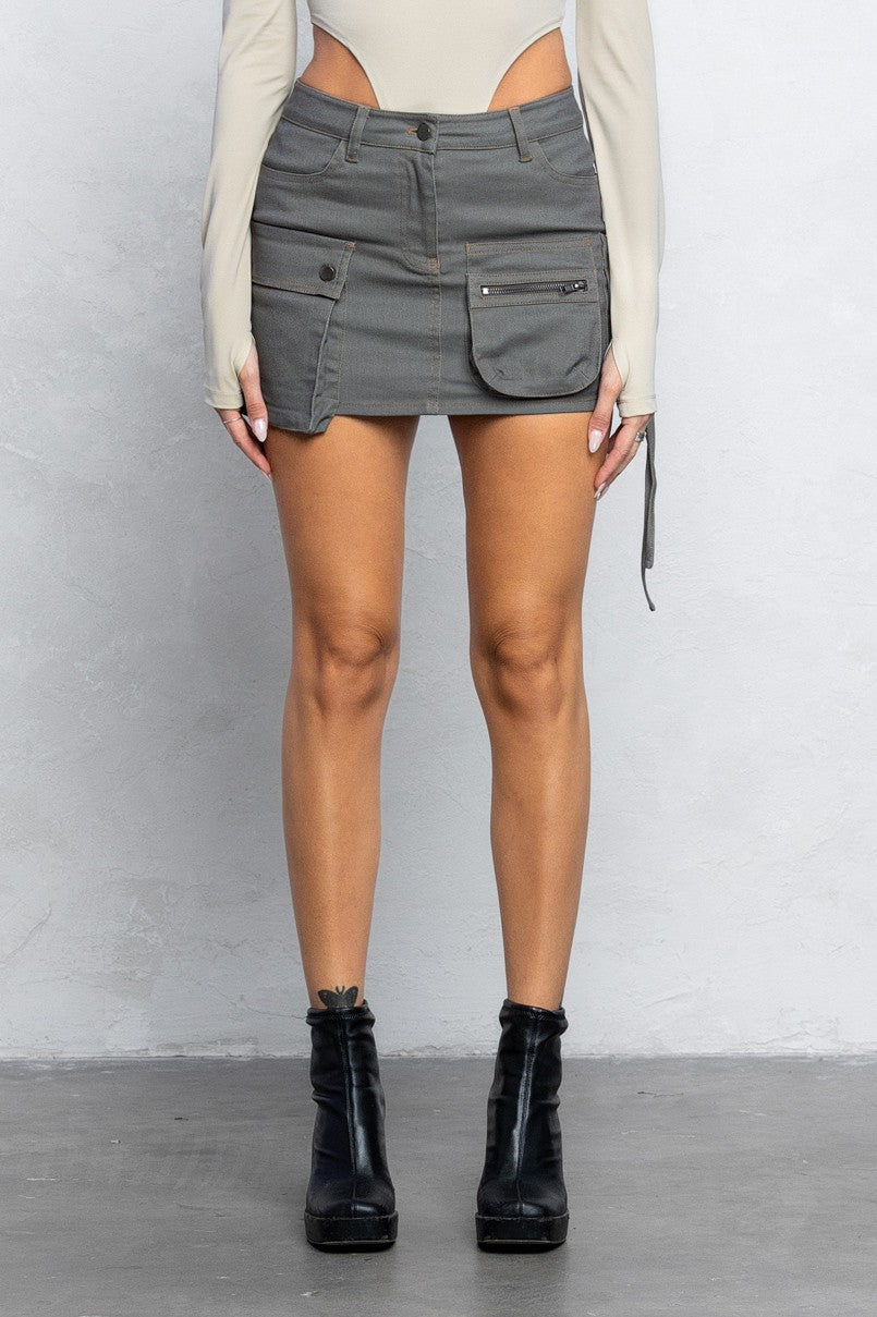 Take It or Leave It Cargo Skirt in Grey