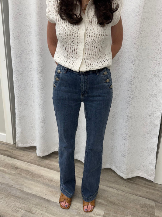 Charlie B Flare Leg Stretch Denim With Buttons
