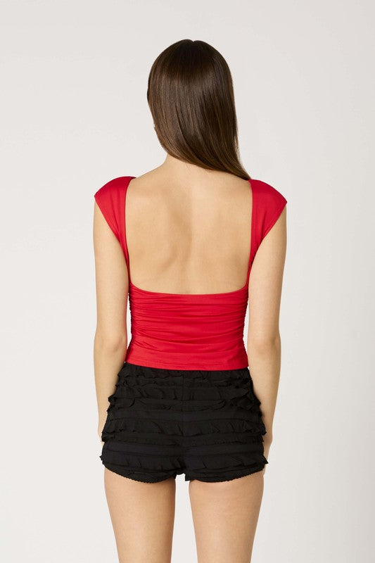 Boatneck Low Back Top  Red