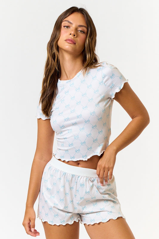 Blue Brushed Ditsy Print Baby Tee W/ Shorts