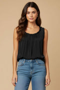 Scoop Neck Tank With Shirred Detail Black