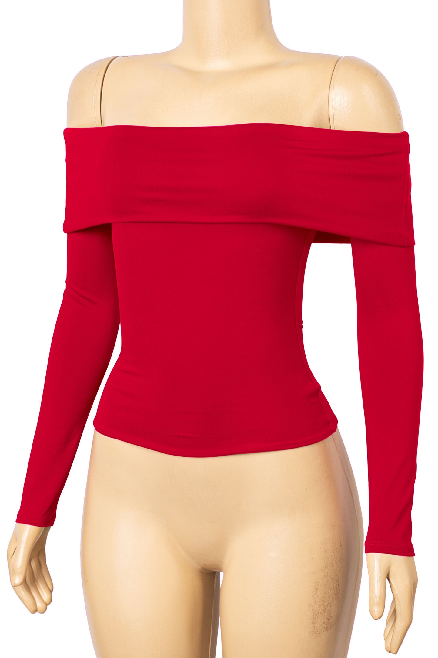 Long Sleeve Fold Over Top Red