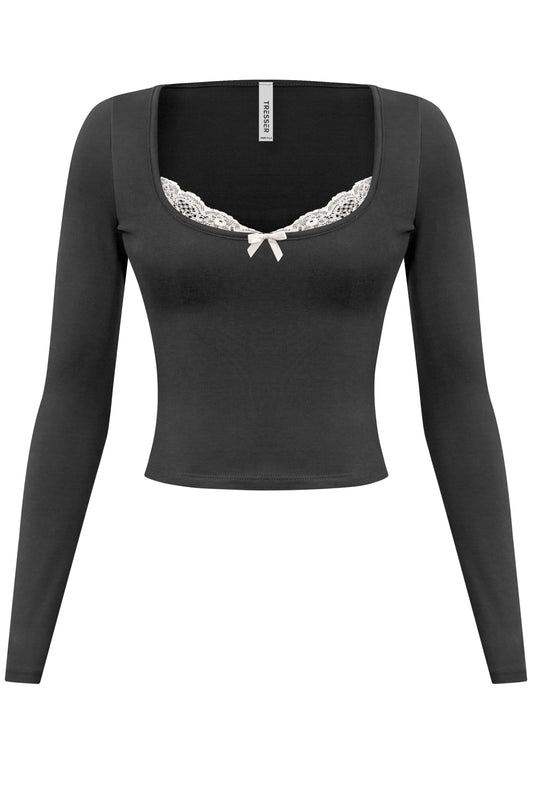 Long Sleeve Lace Trim Top