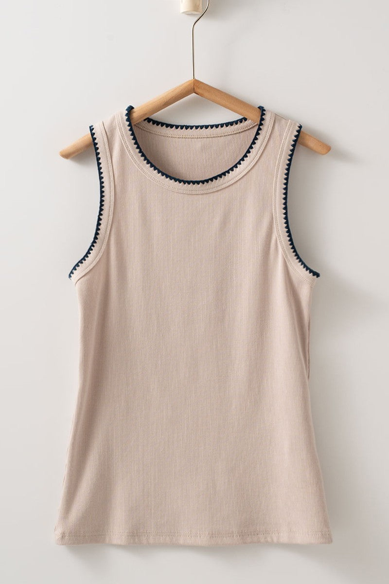 Contrast Knit Tank in Mushroom