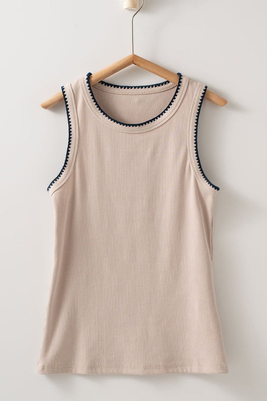 Contrast Knit Tank in Mushroom