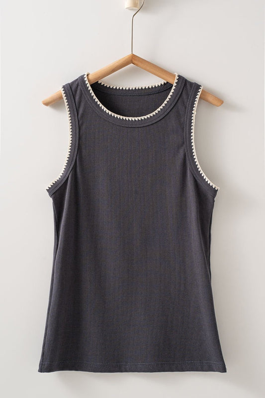 Contrast Knit Tank in Charcoal