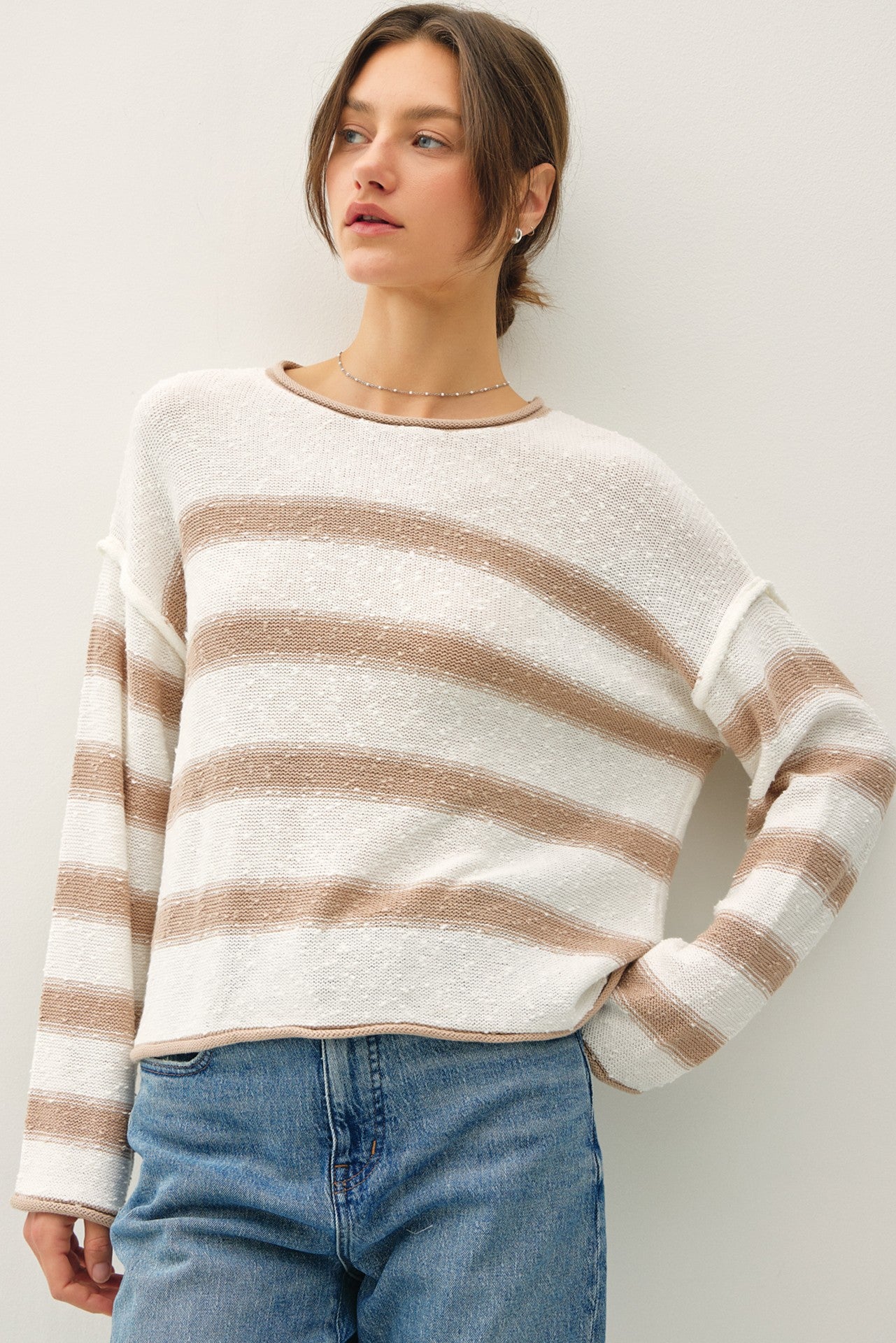 Taupe Striped Sweater