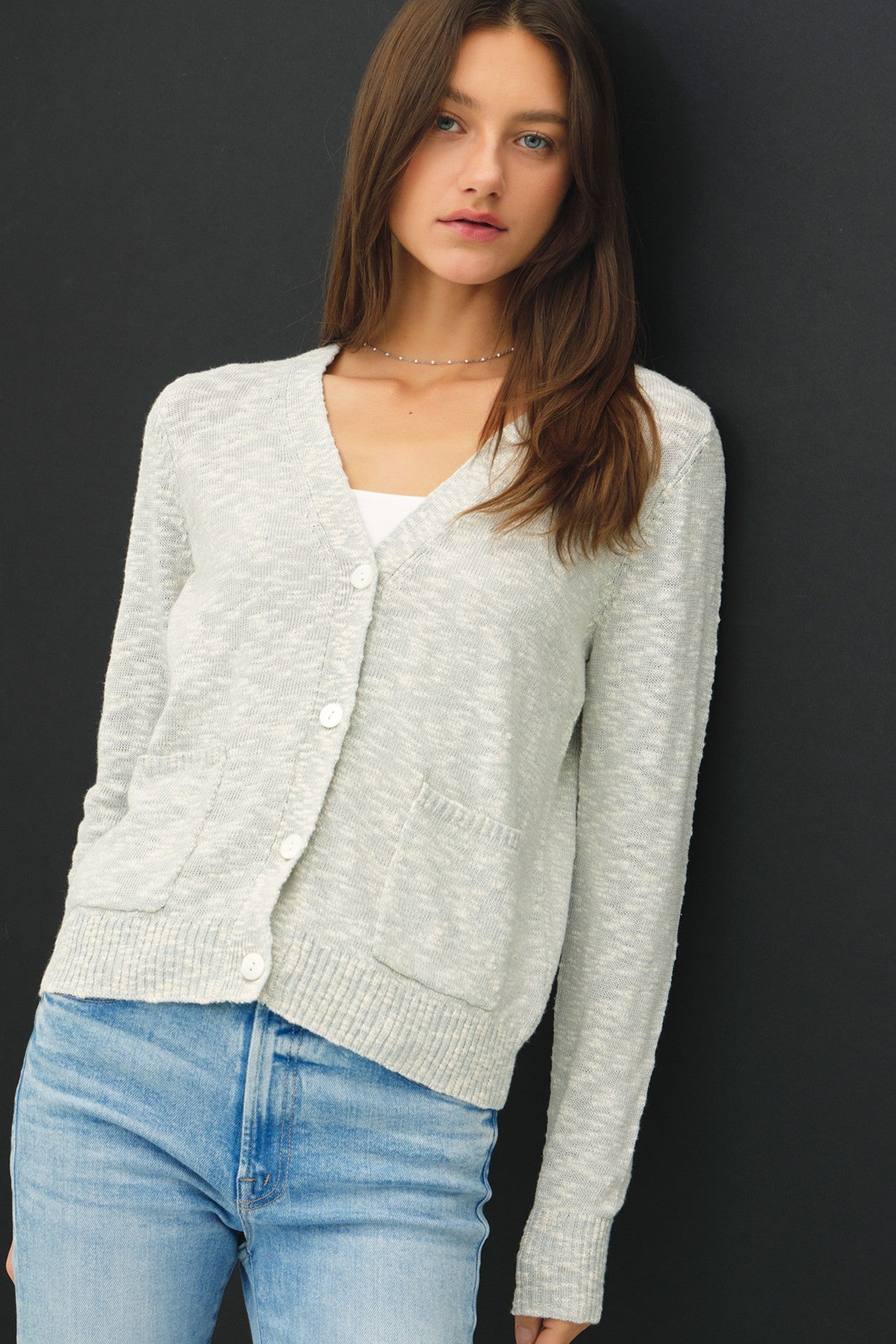 Cotton Slub Cardi Dusty Blue