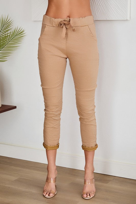Straight Crinkle Jogger Pants Camel