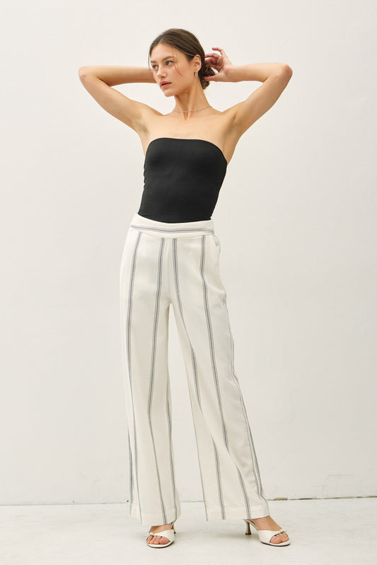 Ivory Striped Linen Pants