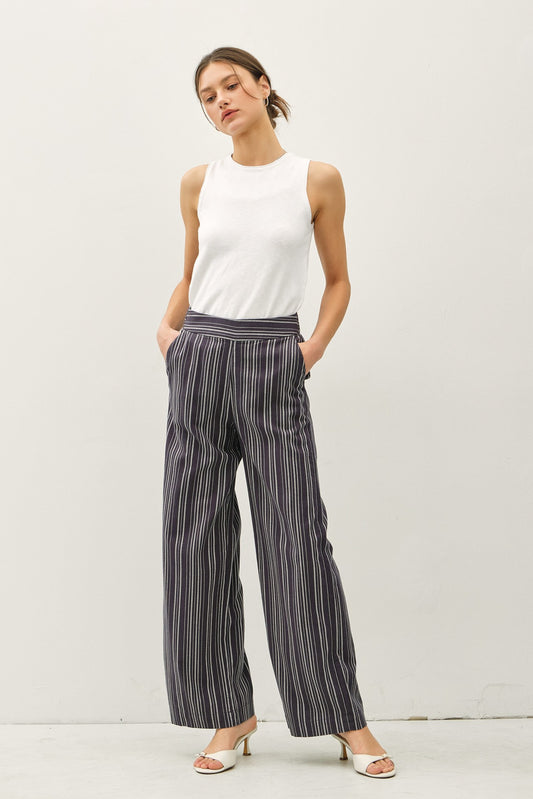 Charcoal Striped Linen Pants