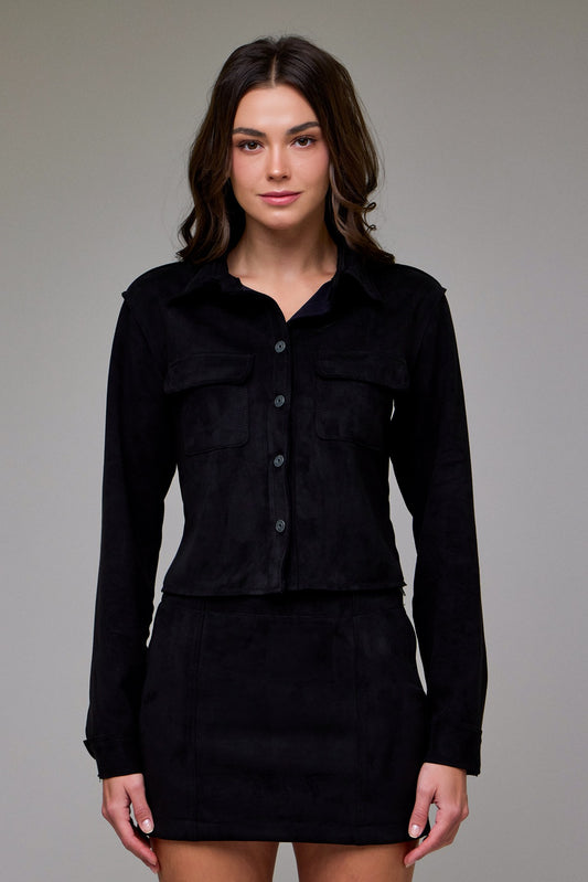 Abbey Black Suede Button-Up