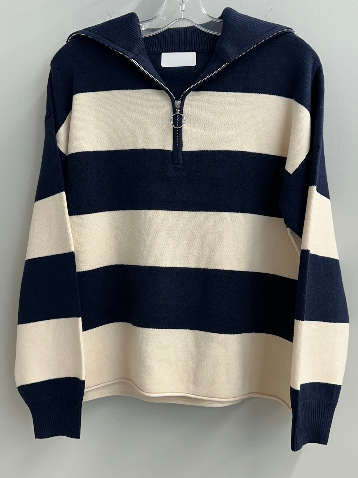Preppy Striped Half Zip Sweater
