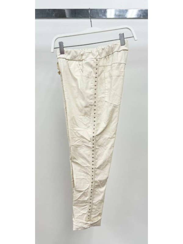 Straight Crinkle Jogger - Beige Studded